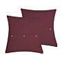 Set Of 2 Decorative Cushions Red 43 X 43 Cm Striped Buttons Throw Pillow