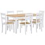 Dining Set White Solid Wood Light Wood Top 6 Seater 150 X 90 Cm