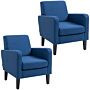 Homcom 2 Pieces Modern Armchairs With Rubber Wood Legs, Upholstered Accent Chairs, Single Sofa, Blue