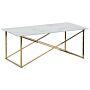 Rectangular Coffee Table Marble Effect White Top Gold Legs Tempered Glass Top Stainless Steel Base 100 X 50 Cm