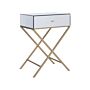 Side Table Silver Mirrored Top Gold Metal Legs 50 X 40 Cm Modern Glam Style With 1 Drawer