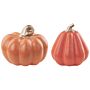 Set Of 2 Decorative Figurines Pumpkins Orange Ceramic Handmade Tabletop Home Accessory Decoration Traditional Design