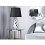 Table Lamp Bedside Light Silver Ribbed Ceramic Base Black Fabric Round Empire Shade