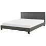 Panel Bed Grey Faux Leather Upholstery Eu Super King Size 6ft With Slatted Base Headboard