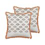 Set Of 2 Scatter Cushions White And Orange Cotton 45 X 45 Cm Floral Pattern Tassels Handmade Removable Cover With Filling