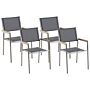 Set Of 4 Garden Dining Chairs Grey And Silver Textile Seat Stainless Steel Legs Stackable Outdoor Resistances