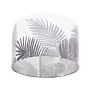 Pendant Lamp White And Grey Fabric Drum Shade Leaf Pattern Ceiling 1-light