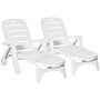 Outsunny 2pcs Outdoor Folding Sun Lounger Recliner On Wheels W/ 5-position Backrest, White