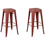 Set Of 2 Bar Stools Red With Gold Steel 76 Cm Stackable Counter Height