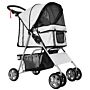 Pawhut Dog Pram Pet Stroller Dog Pushchair Foldable Travel Carriage With Wheels Zipper Entry Cup Holder Storage Basket Grey