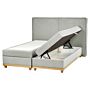 Eu King Size Divan Bed With Storage 5ft3 Light Grey Upholstery With Bonell Spring Mattress