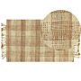 Area Rug Beige Jute 80 X 150 Cm Rectangular With Tassels Geometric Pattern Handwoven