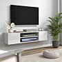 Homcom Floating Tv Stand Cabinet For Tvs Up To 60", Wall Mounted Tv Unit W/ Open Shelf, Storage Cupboards, Cable Management, White