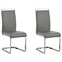 Set Of 2 Dining Chairs Grey Faux Leather Upholstered Seat High Back Cantilever