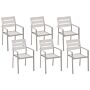 Set Of 6 Garden Dining Chairs White Plastic Wood Slatted Back Aluminium Frame Outdoor Chairs Set