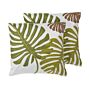 Set Of 2 Decorative Cushions Green Cotton Leaf Pattern 45 X 45 Cm Embroidered Tropical Motif