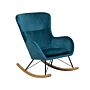 Rocking Chair Sea Blue Velvet Metal Legs Wooden Skates