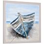 Homcom Hand-painted Canvas Wall Art Blue Boat In The Beach, Wall Pictures For Decor, 90 X 90 Cm