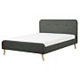 Slatted Bed Frame Dark Grey Polyester Fabric Upholstered Wooden Legs 5ft3 Eu King Size