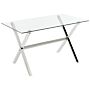 Dining Table Tempered Glass Silver Glossy Finish Metal Legs 130 X 70 Cm Rectangular