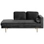 Chaise Lounge Black Velvet Upholstered Right Hand Orientation Metal Legs Bolster Pillow