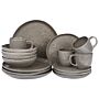 Set Of 16 Pieces Grey Stoneware Kaolin Handmade Reactive Glaze Finish Service For 4 People Hammer Effect Kitchen Dining Room