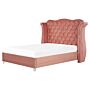 Bed Frame Pink Velvet Eu King Size 5ft3 Slatted Base Button Tufted Headboard Nailhead Trim