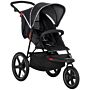 Homcom Three Wheeler Pushchair, Lightweight Foldable Running Baby Stroller With Fully Reclining, Adjustable Handlebar Backrest, Sun Canopy Black