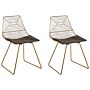 Set Of 2 Dining Chairs Gold Metal Steel With Faux Leather Seat Pad Beliani