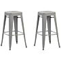 Set Of 2 Bar Stools Silver With Gold Steel 76 Cm Stackable Counter Height