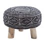 Footstool Graphite Grey Cotton With Wooden Legs Knitted Oriental Pattern Rustic