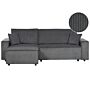 Right Corner Sofa Graphite Grey Fabric Cord Upholstered With Sleeper Function Pull Out Cushioned Back Beliani