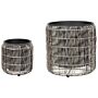 Set Of 2 Plant Pots Light Brown Pe Rattan Round With Plastic Insert