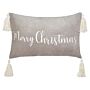 Scatter Cushion Grey Cotton Velvet 30 X 50 Cm Christmas Motif Caption With Tassels Accessories