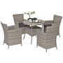 Outsunny Rattan Dining Set 5 Pieces With Removable Cushions, Slatted Tabletop, Grey