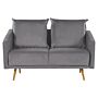 Sofa Grey Velvet 2 Seater Back Cushioned Seat Metal Golden Legs