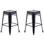 Set Of 2 Bar Stools Black Steel 60 Cm Stackable Counter Height