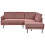 Left Hand Corner Sofa Polyester Pink Brown 4-seater Upholstered Metal Legs Woven Fabric Cushioned Back