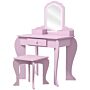 Zonekiz Kids Vanity Table With Mirror And Stool, Cloud Design, Drawer, Storage Boxes, For 3-6 Years Old - Pink