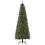 Homcom Pencil Artificial Christmas Tree With Realistic Branches, Red Berries, Auto Open, Green