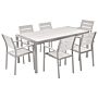 Garden Dining Set White Rectangular Table Chairs Outdoor 6 Seater Plastic Wood Top Aluminium Frame