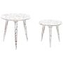 Set Of 2 Nesting Side Tables White Distressed Mango Wood Round Modern End Side Tables