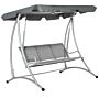 Outsunny 3 Seater Bench Steel Outdoor Patio Porch Swing Chair With Adjustable Canopy - Dark Grey