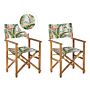 Set Of 2 Garden Director's Chairs Light Wood With Off-white Acacia Flamingo Pattern Replacement Fabric Folding