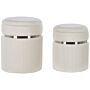 Set Of 2 Pouffes Off-white Velvet Metal Bands Glamour Internal Storage Living Room Bedroom Beliani