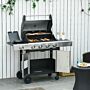 Outsunny Gas Burner Barbecue Grill 4+1 Burner Garden Bbq Trolley W/ Side Burner Warming Rack Side Shelves Storage Cabinet Piezo Ignition Thermometer