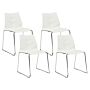 Set Of 4 Dining Chairs White Stackable Armless Leg Caps Plastic Steel Legs Conference Chairs