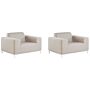 Set Of 2 Garden Armchairs Beige Fabric White Aluminium Legs Upholstery Furniture Weather Resistant Outdoor