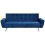 Sofa Bed Blue Velvet 3 Seater Metal Legs Upholstered Back Tufted