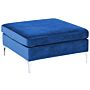 Ottoman Blue Velvet Top-pillow Seat Silver Metal Legs